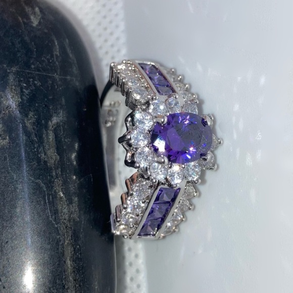 1.25ct Amethyst Zircon Micro Paved Halo Bling Ring - Picture 2 of 10